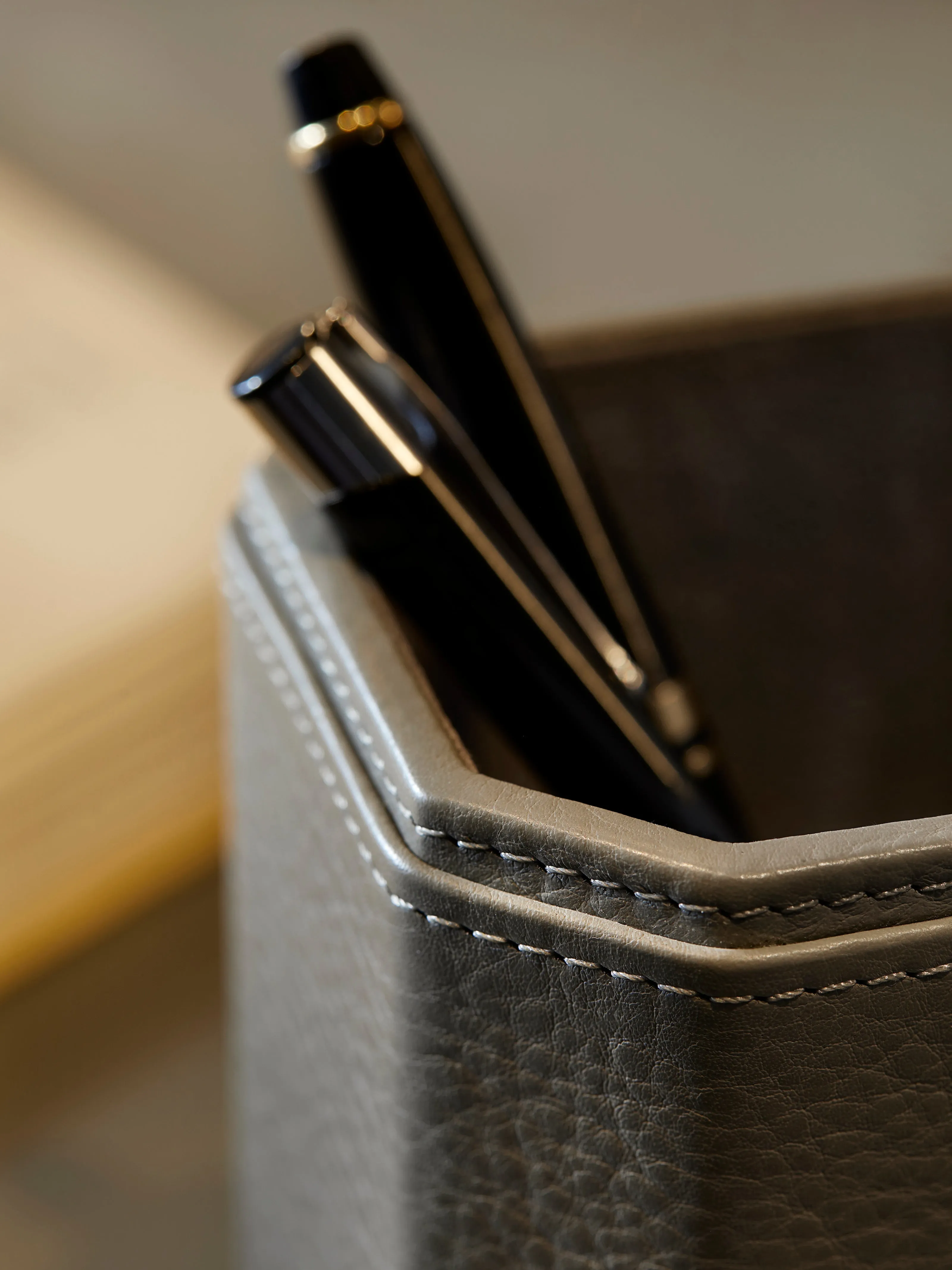 Stylish Smoke Adler Leather Pen Pot - Elegant Desk Organizer for Office & Home
