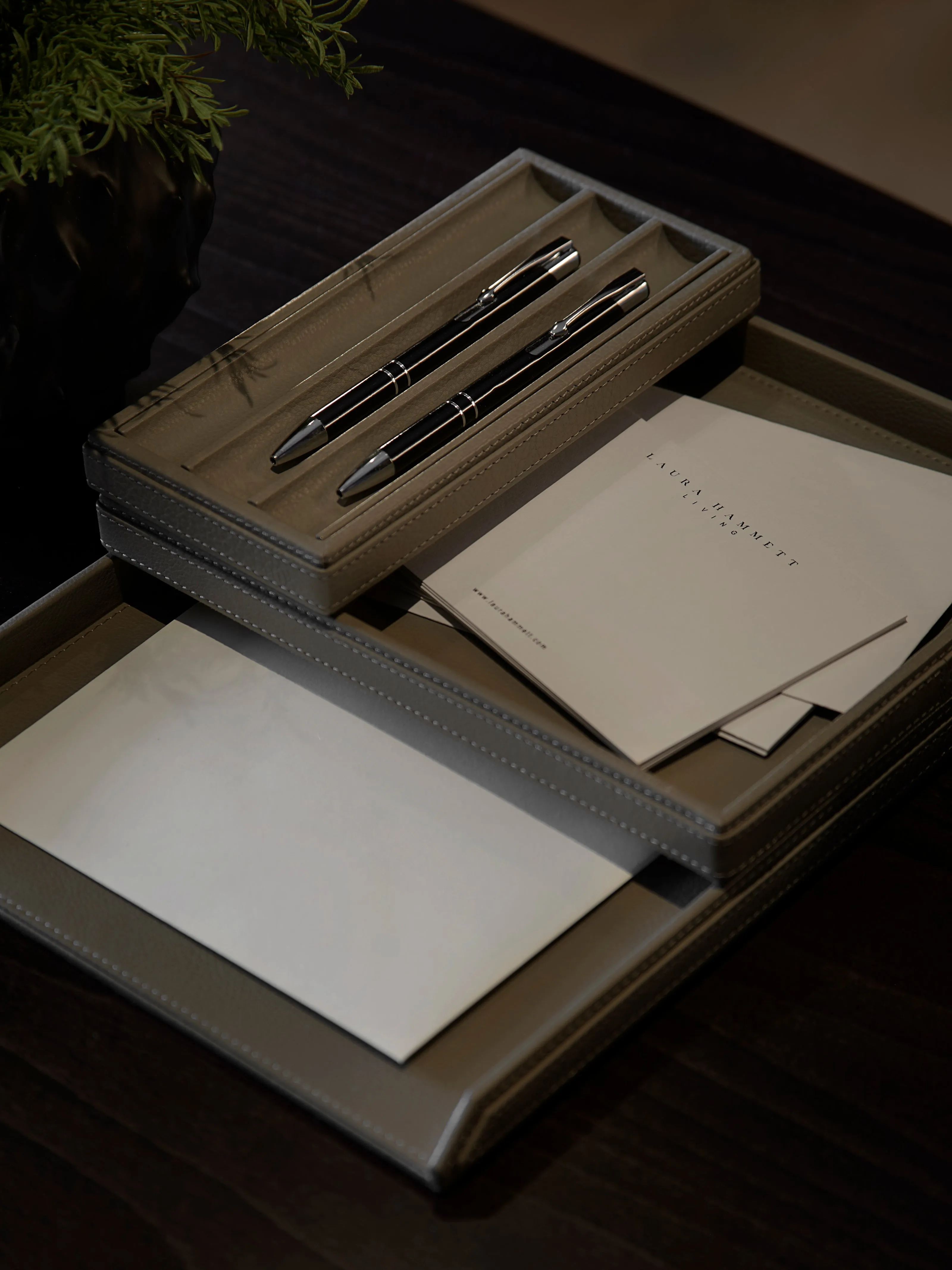 Adler Leather Stacking Desk Trays - Smoke