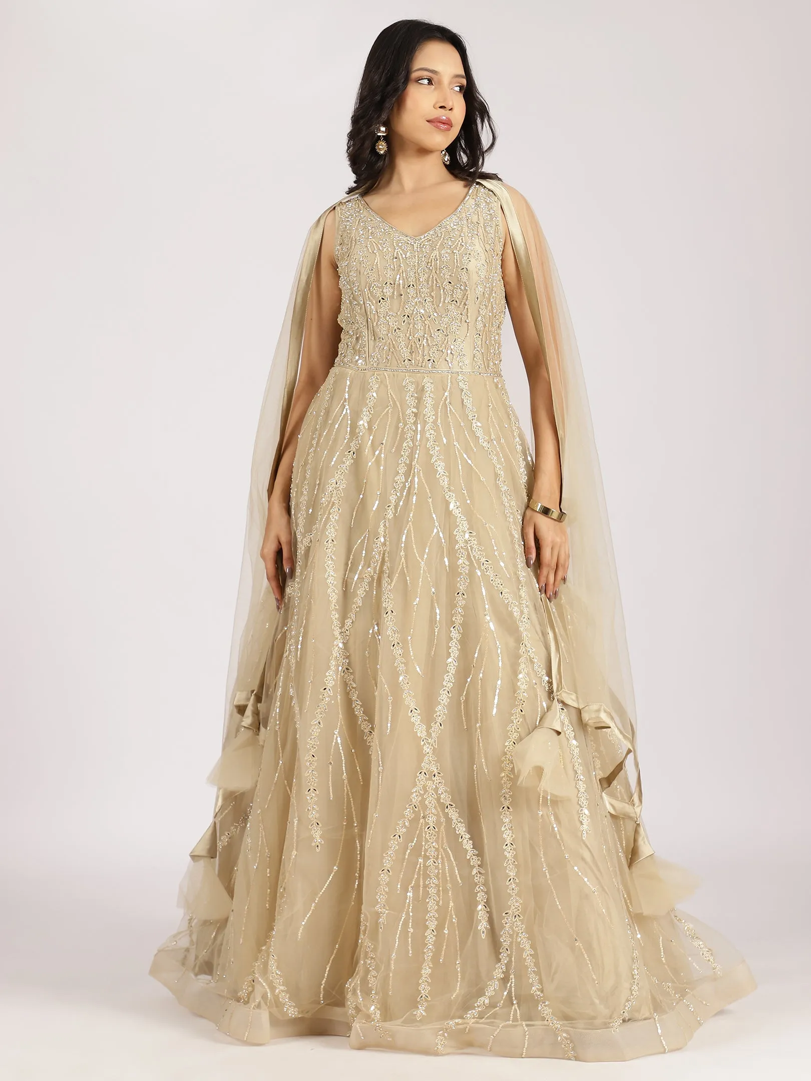 Champagne Gold Embroidered Gown