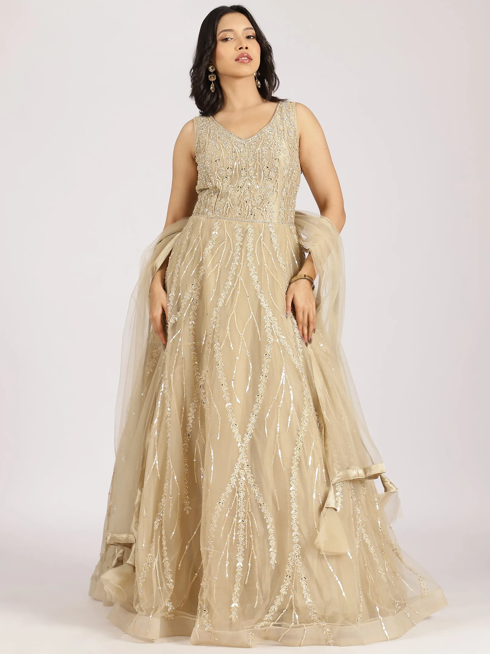 Champagne Gold Embroidered Gown