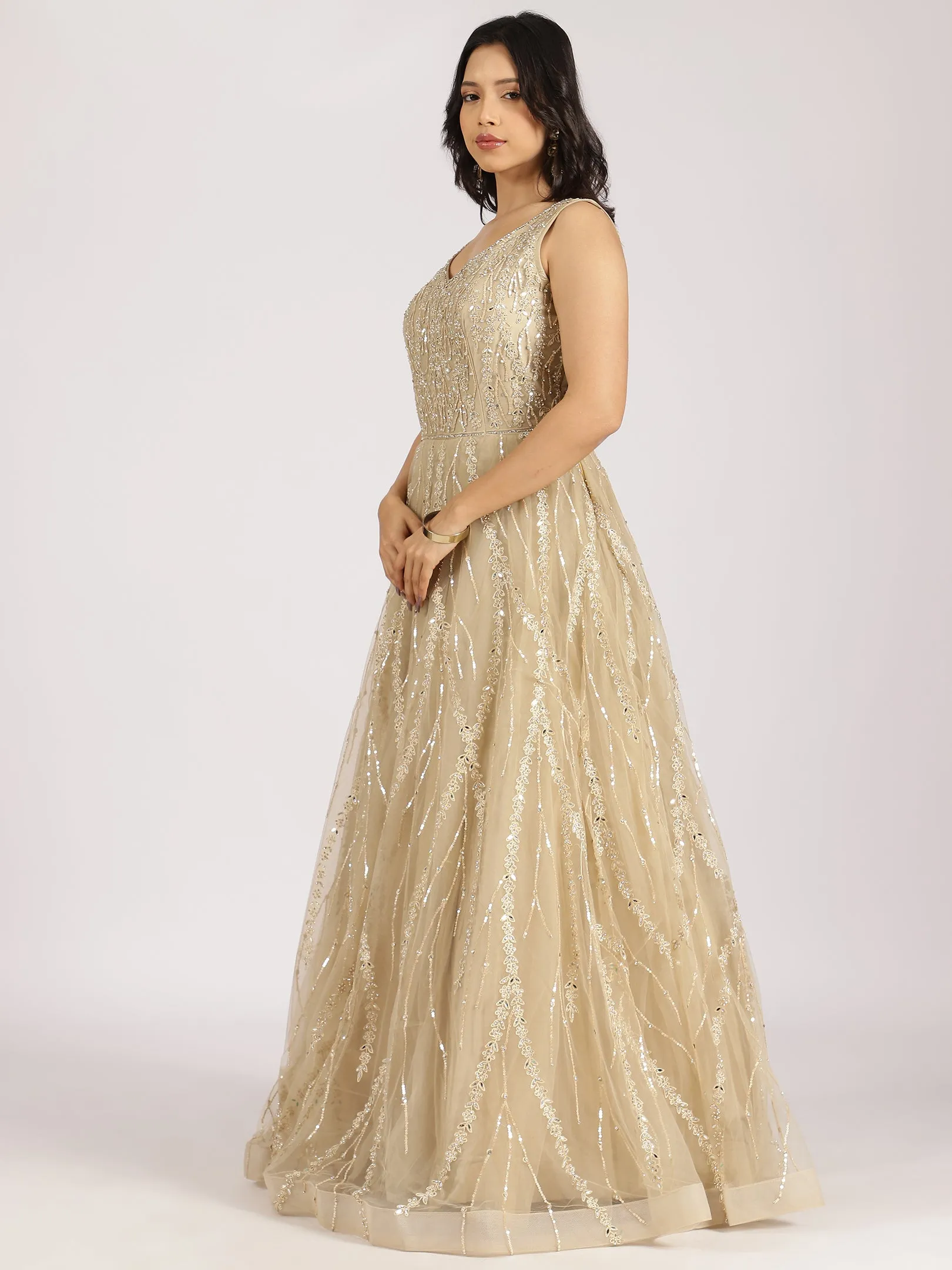 Champagne Gold Embroidered Gown
