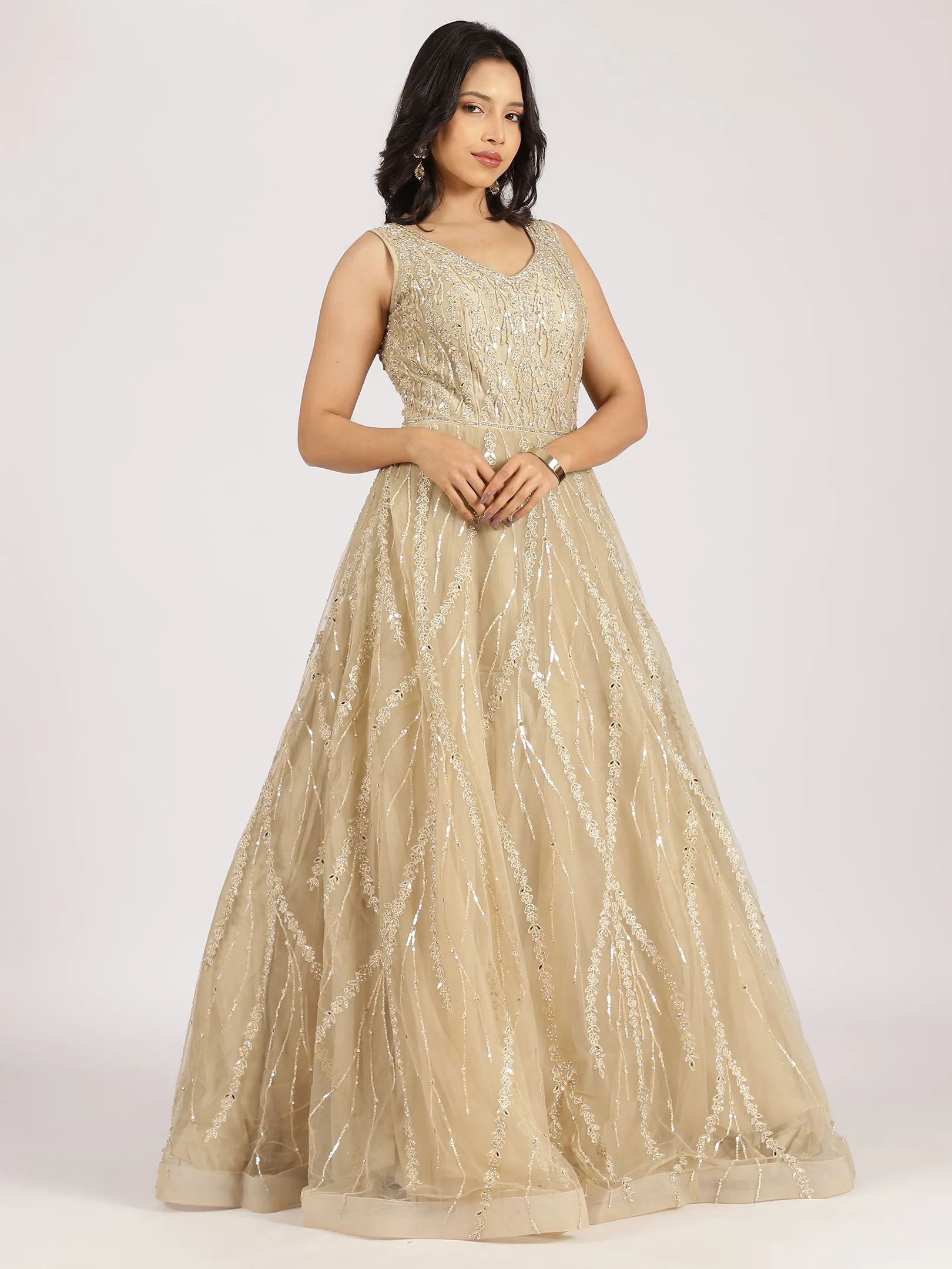 Champagne Gold Embroidered Gown