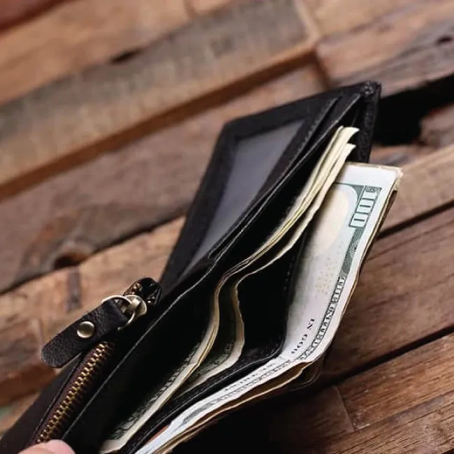 Coin Wallet Personalized Monogrammed Engraved Leather Bifold Men's Wallet Zipper Without Box
