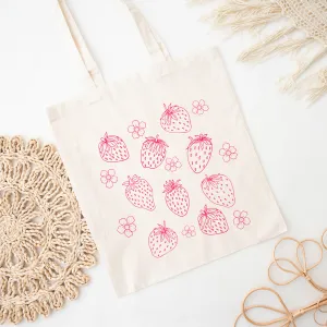 Cottagecore Strawberry Natural Canvas Cotton Tote Bag