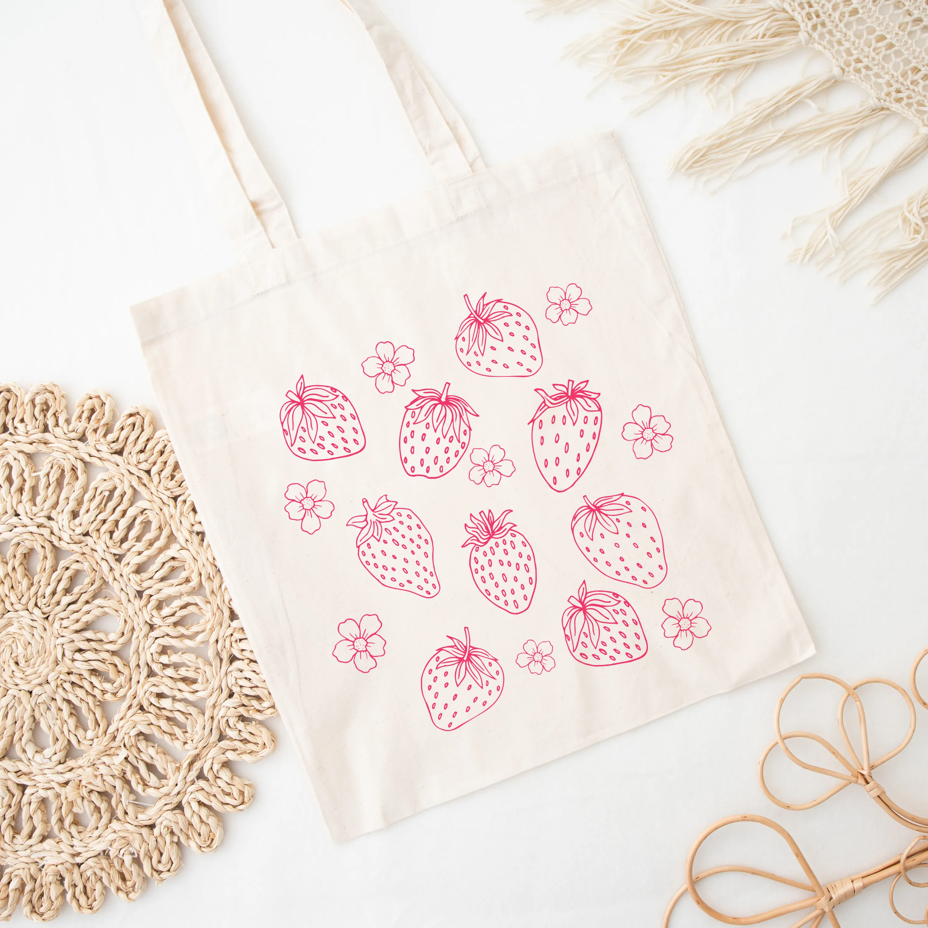 Cottagecore Strawberry Natural Canvas Cotton Tote Bag