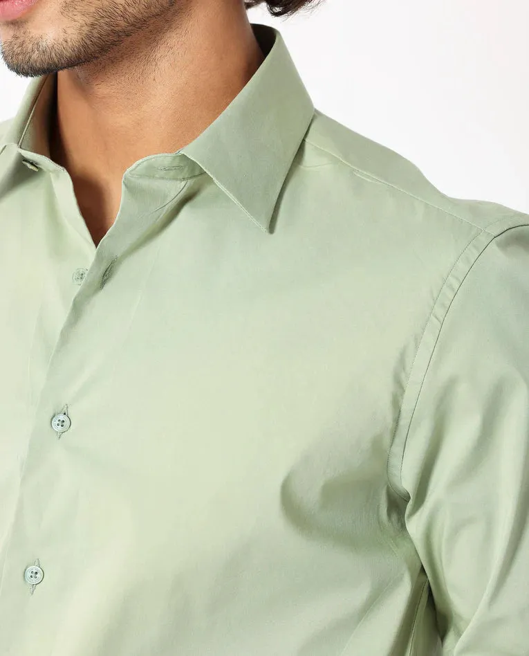 COTTON STRETCH PLAIN SHIRT - PASTEL GREEN