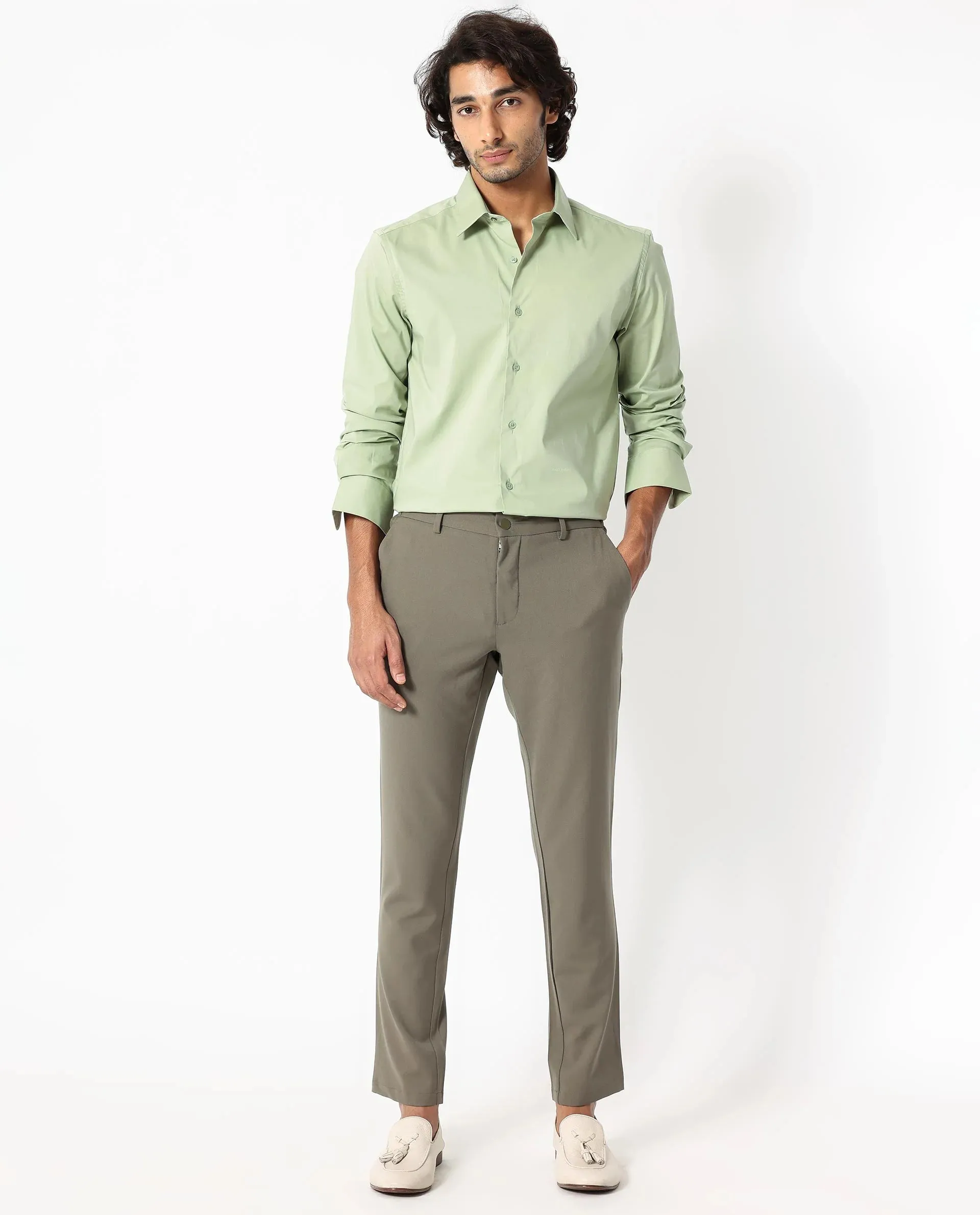 COTTON STRETCH PLAIN SHIRT - PASTEL GREEN
