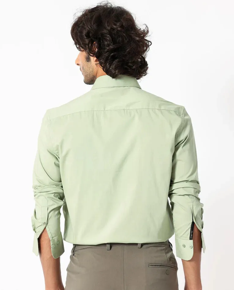 COTTON STRETCH PLAIN SHIRT - PASTEL GREEN