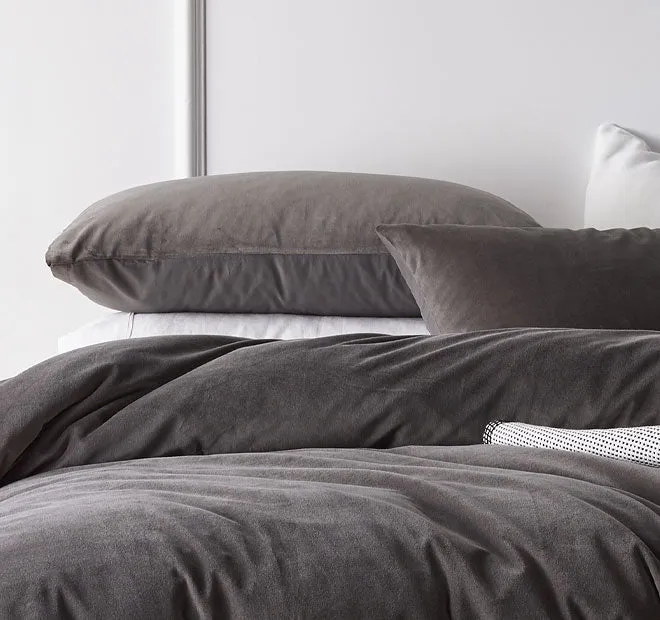 Cotton Velvet Quilt Cover Set Range Storm Grey