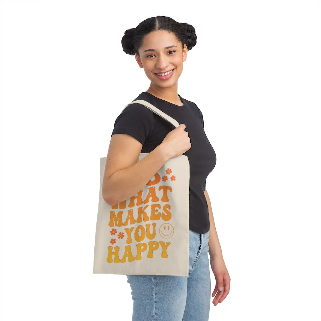 Do What Makes You Happy Retro Wavy Text Smiley Face Canvas Tote Bag