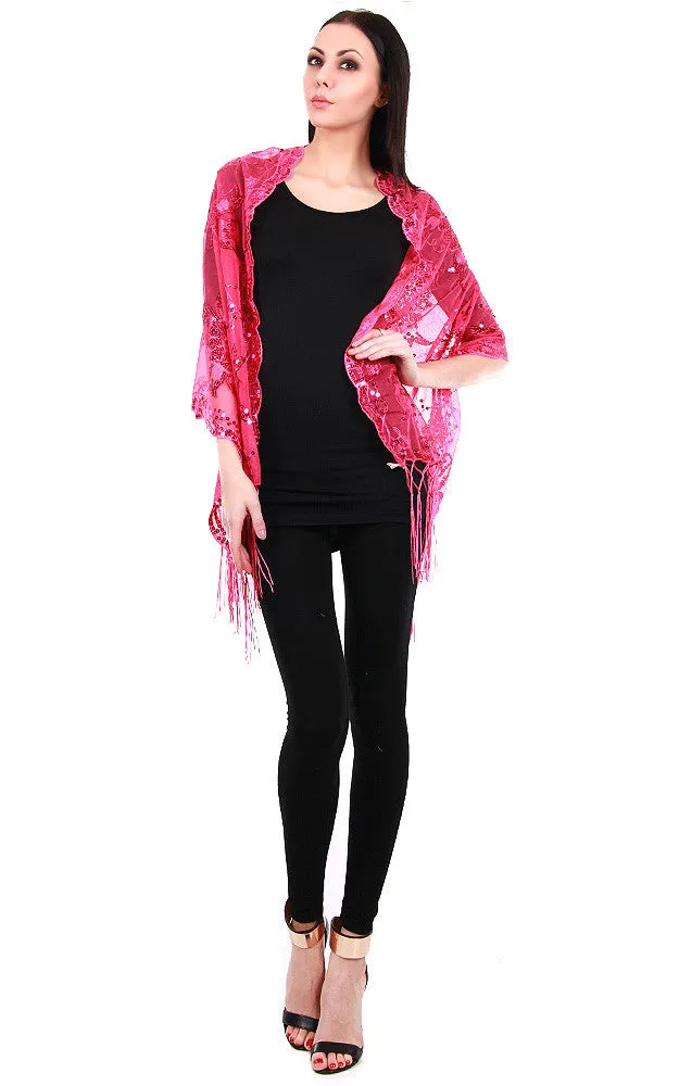 EV229 Fuchsia Bold Flower Shawl