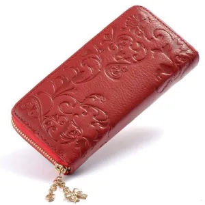 Genuine Leather Floral long Wallet clutch