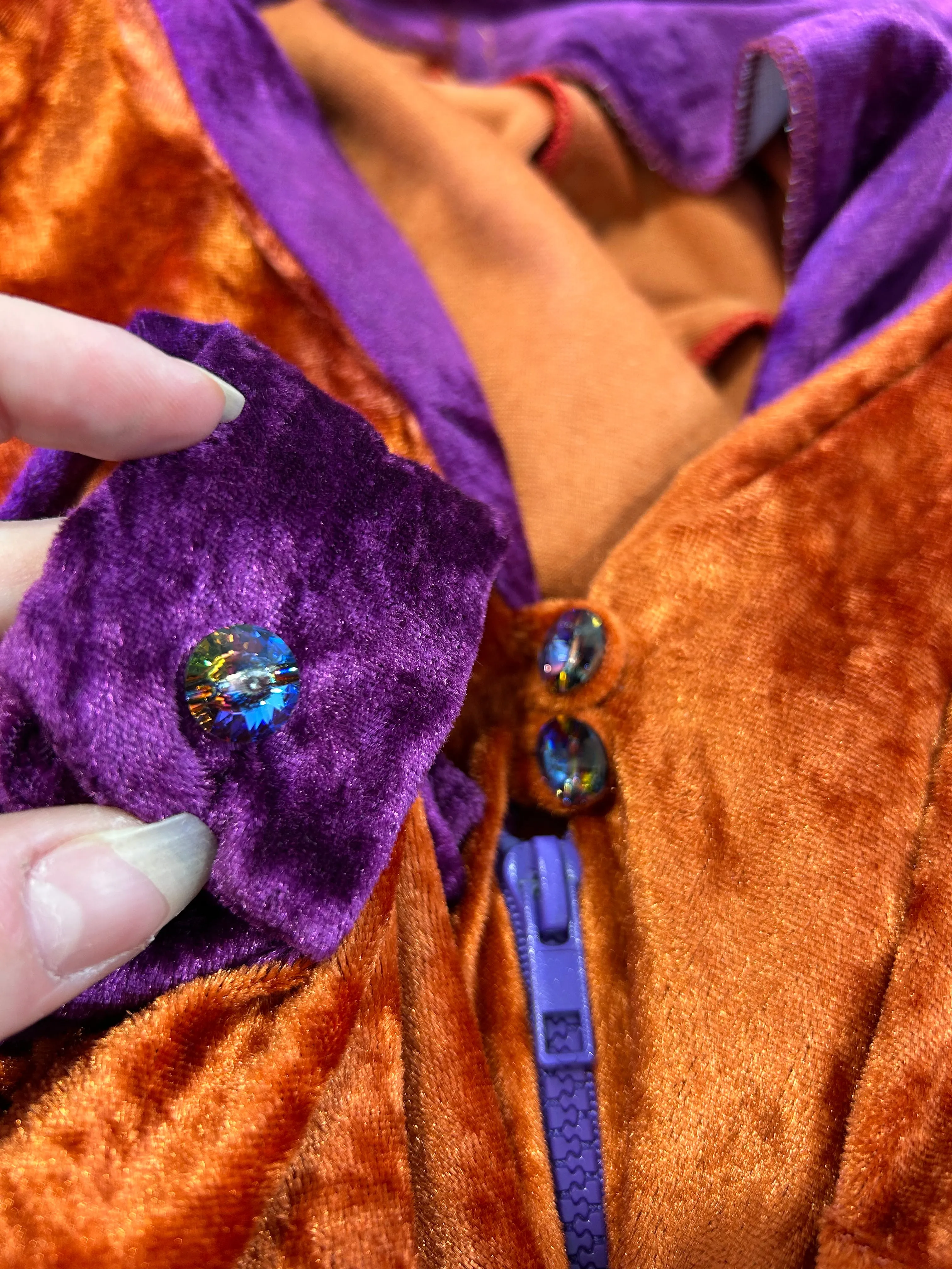 Handmade 70’s Orange & Purple Velvet, Disco Glam Jumpsuit