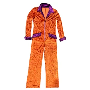 Handmade 70’s Orange & Purple Velvet, Disco Glam Jumpsuit