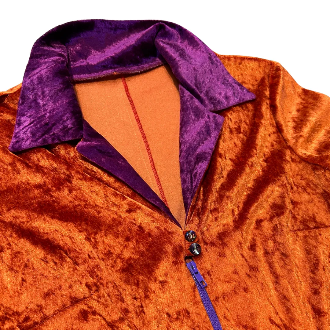 Handmade 70’s Orange & Purple Velvet, Disco Glam Jumpsuit