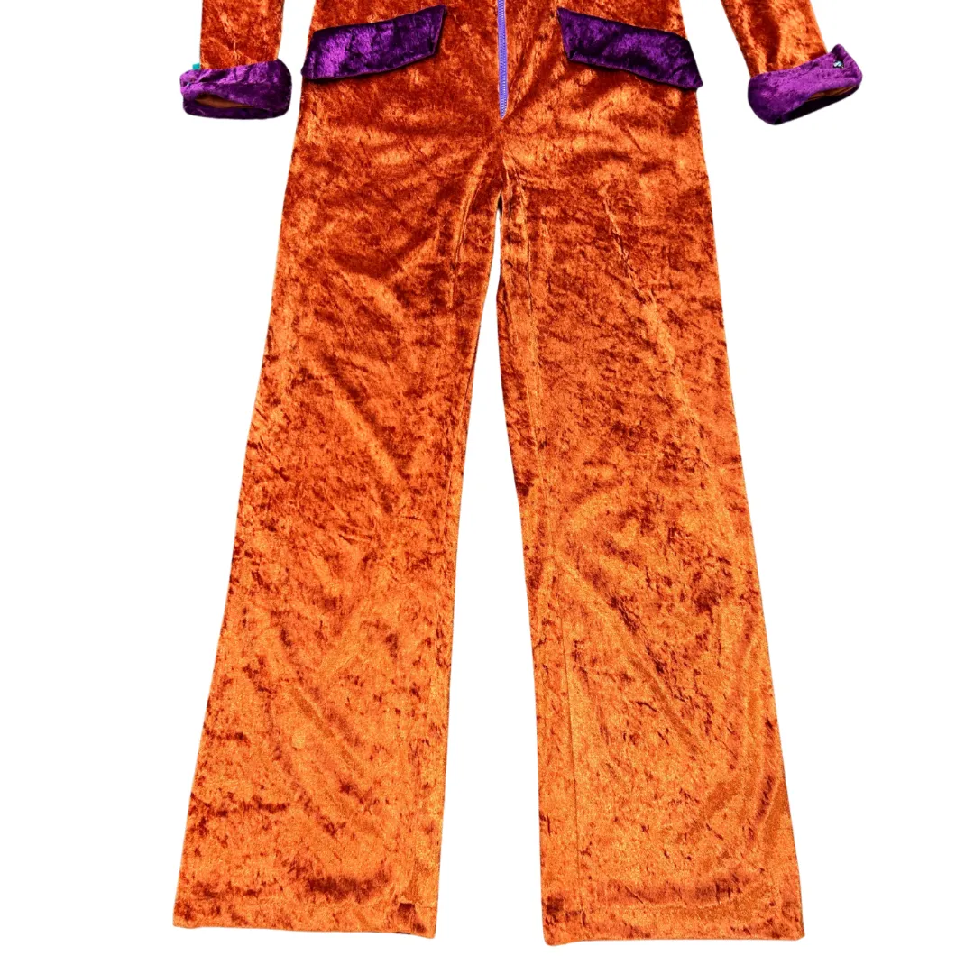 Handmade 70’s Orange & Purple Velvet, Disco Glam Jumpsuit