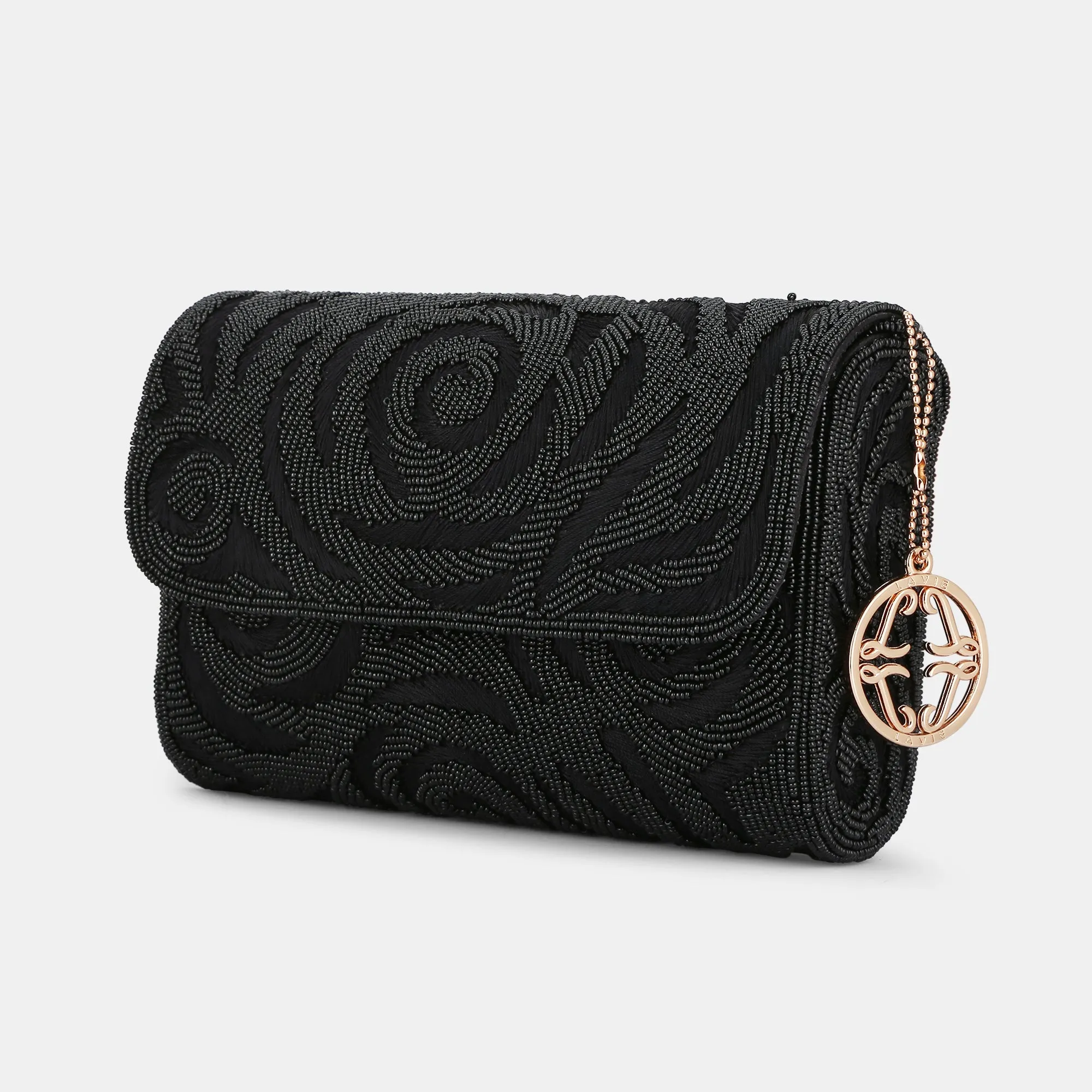 Lavie Luxe Gemmy Black Medium Women's Flap Clutch