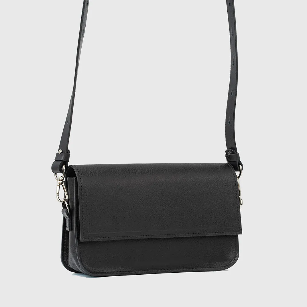 Leather Shoulder Bag - Curie  (Black)