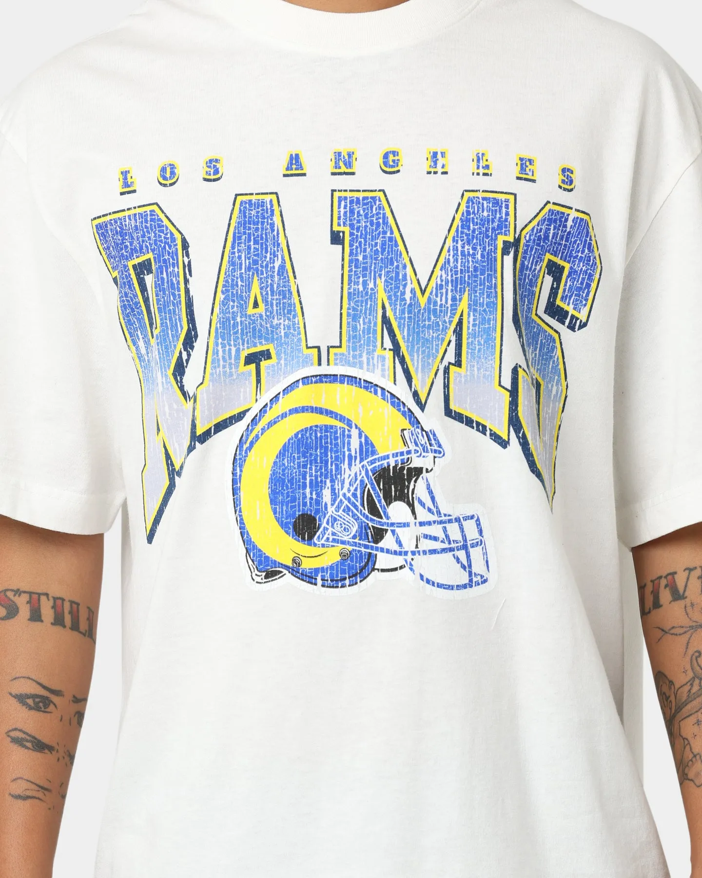 Majestic Athletic Los Angeles Rams Helmet Arch T-Shirt Vintage White