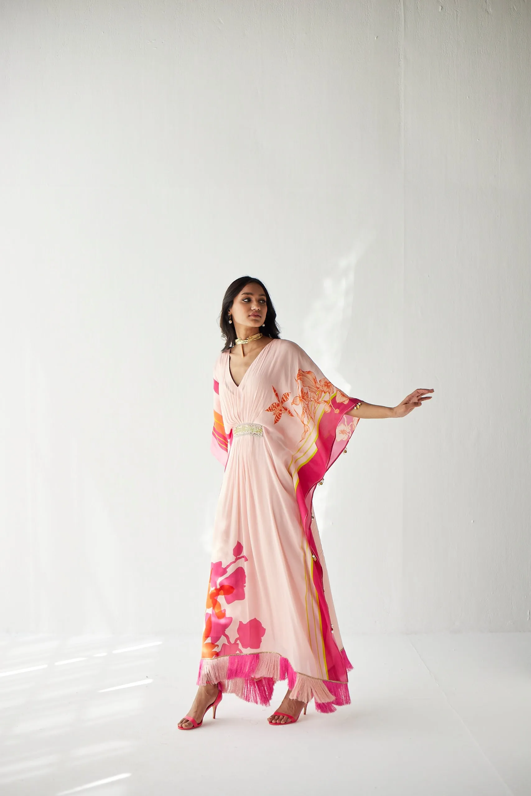 Pastel Pink Belt Kaftan