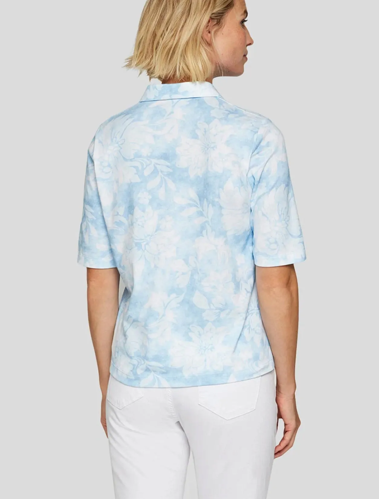 Print Collared Top - Pastel Blue