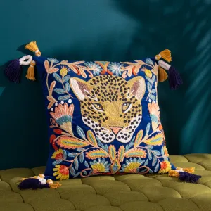 Regal Leopard Cushion Royal Blue