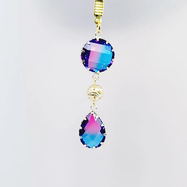Retro Crystal Nipple Dangles and Gold Tweezer Clitoral Clamp Set