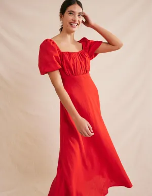 Ruched Bodice Midi Dress-Vermillion
