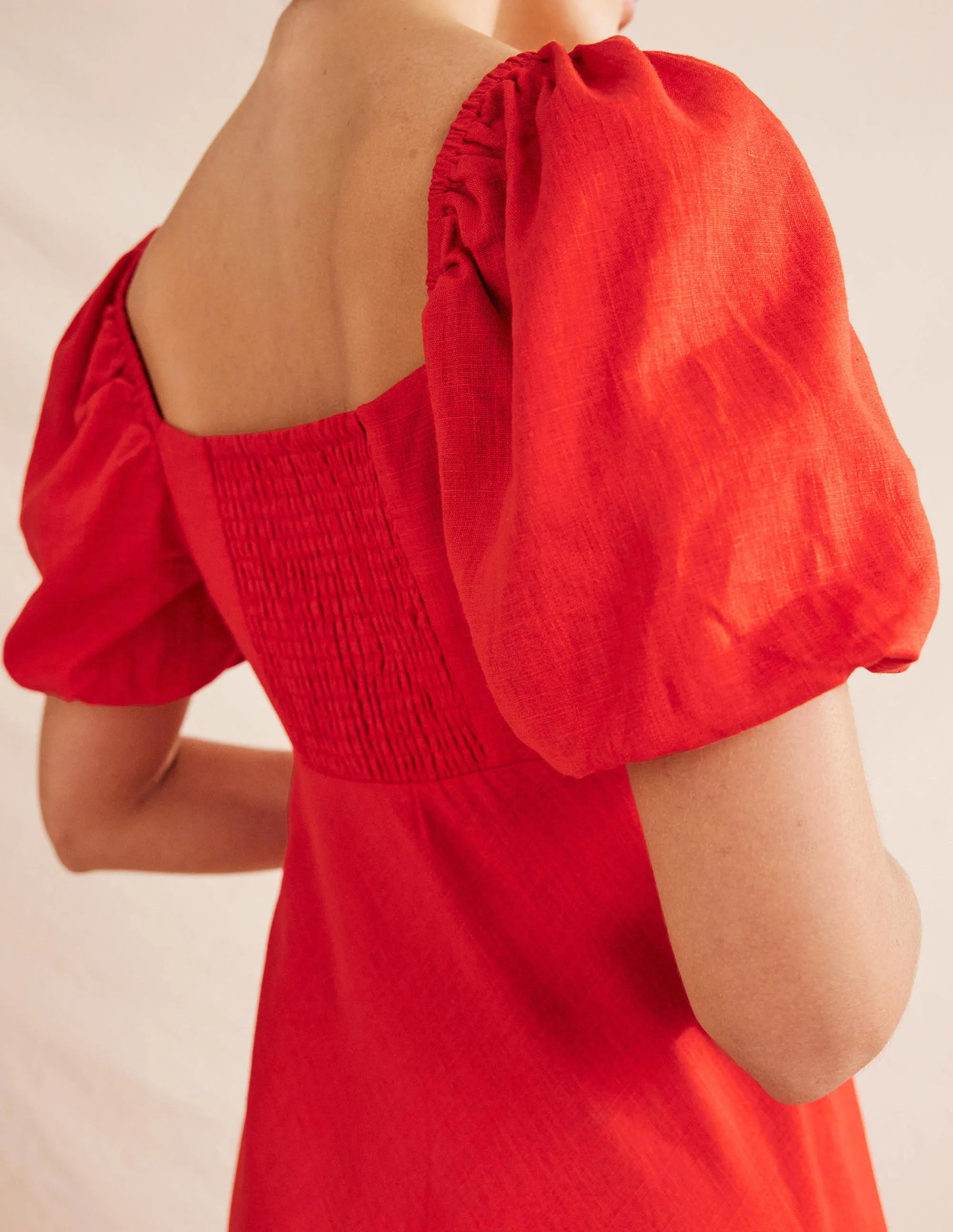 Ruched Bodice Midi Dress-Vermillion