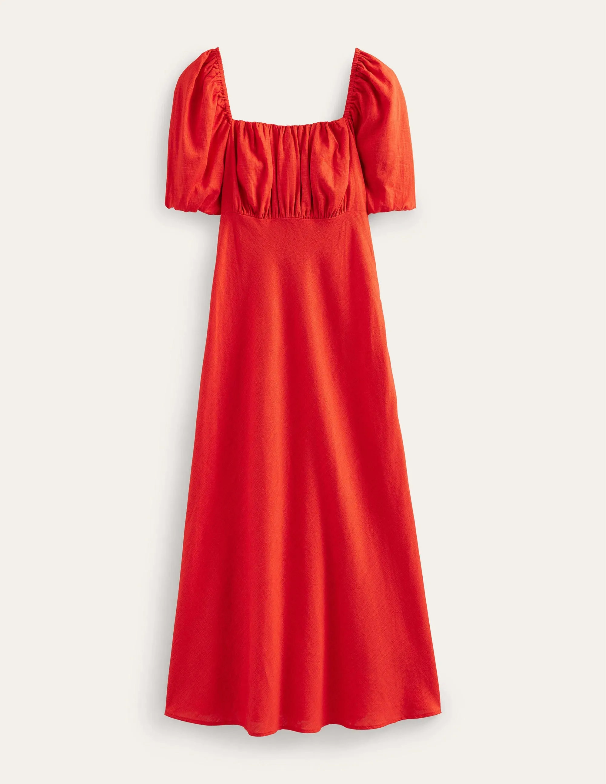 Ruched Bodice Midi Dress-Vermillion