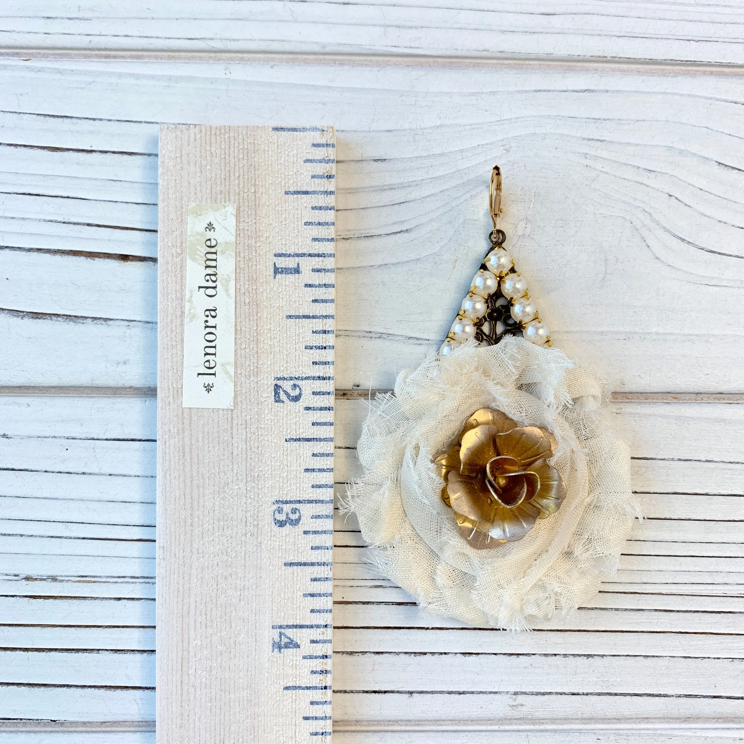 Shabby Chic Rosette Drop Statement Earrings in Creamy White