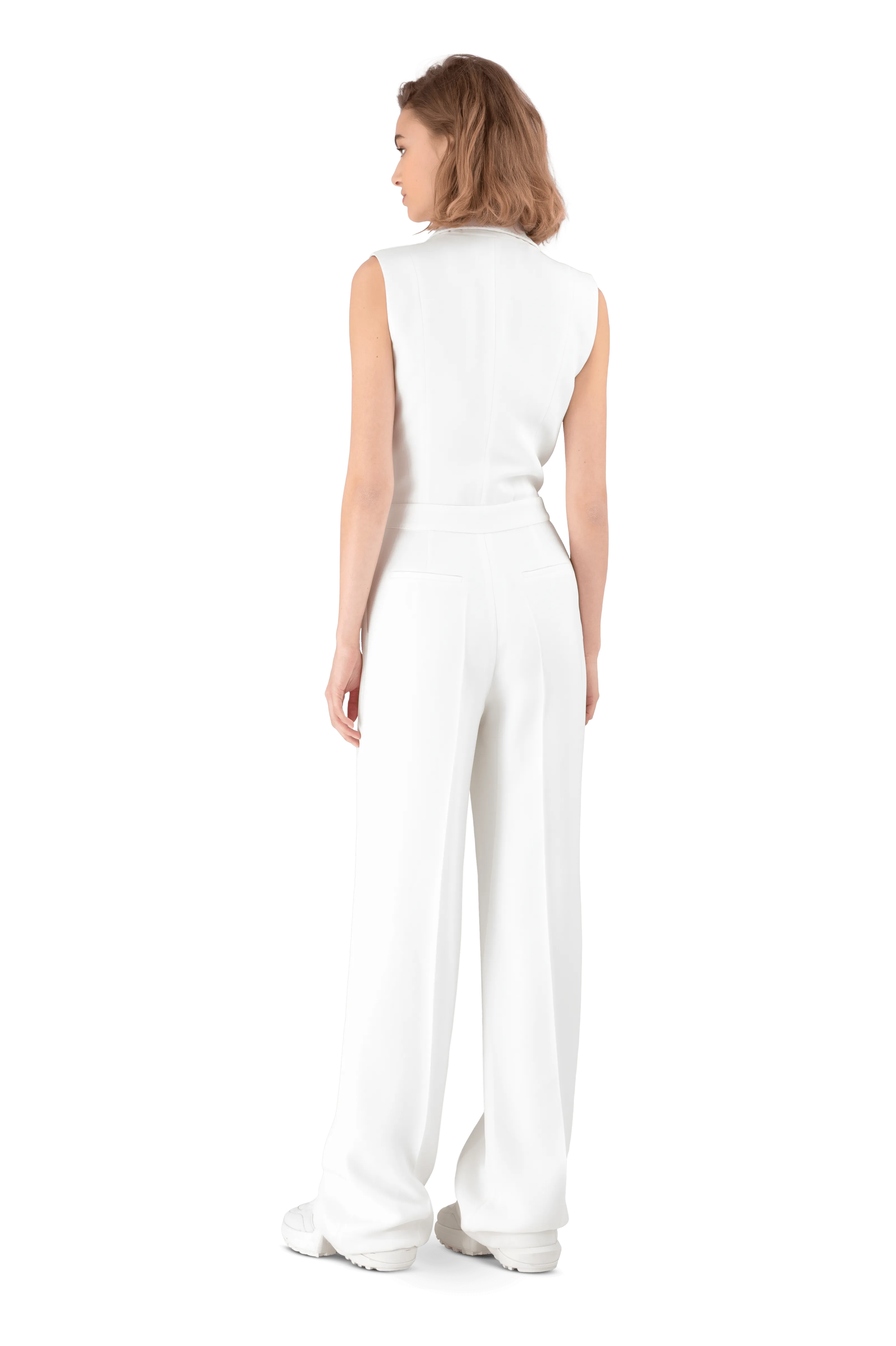 White Satin Crepe Tuxedo Jumpsuit