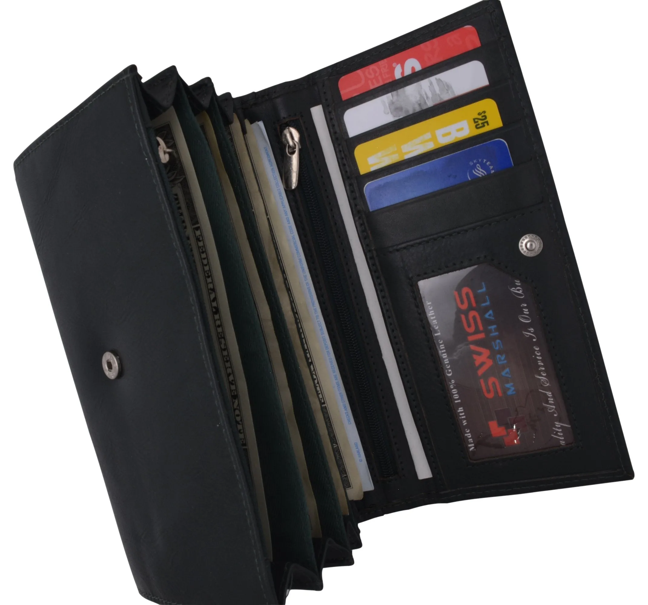 Women RFID Blocking Real Leather Wallet - Clutch Checkbook Wallet for Women RFID2547GT